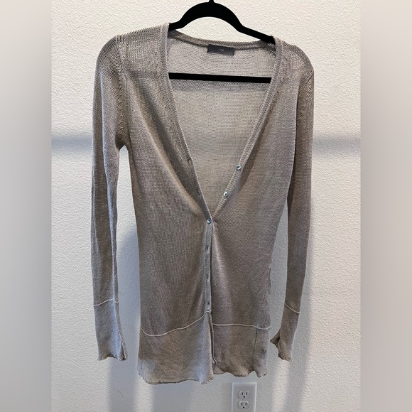 CH Carolina Herrera Woven Linen Grey Taupe Cardigan